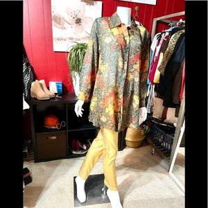 “The Limited” Multi-Color Long Sleeve, Button Down Tunic w/Side & Back Slits